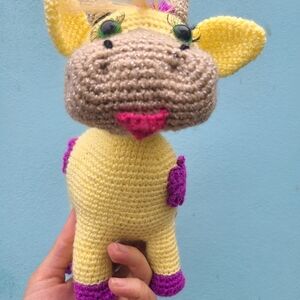 Yellow and Purple Knitted Cow/ Vaquita Plush Toy